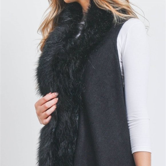 BLACK Sweater cardigan with faux fur and fringe - Picture 6 of 6